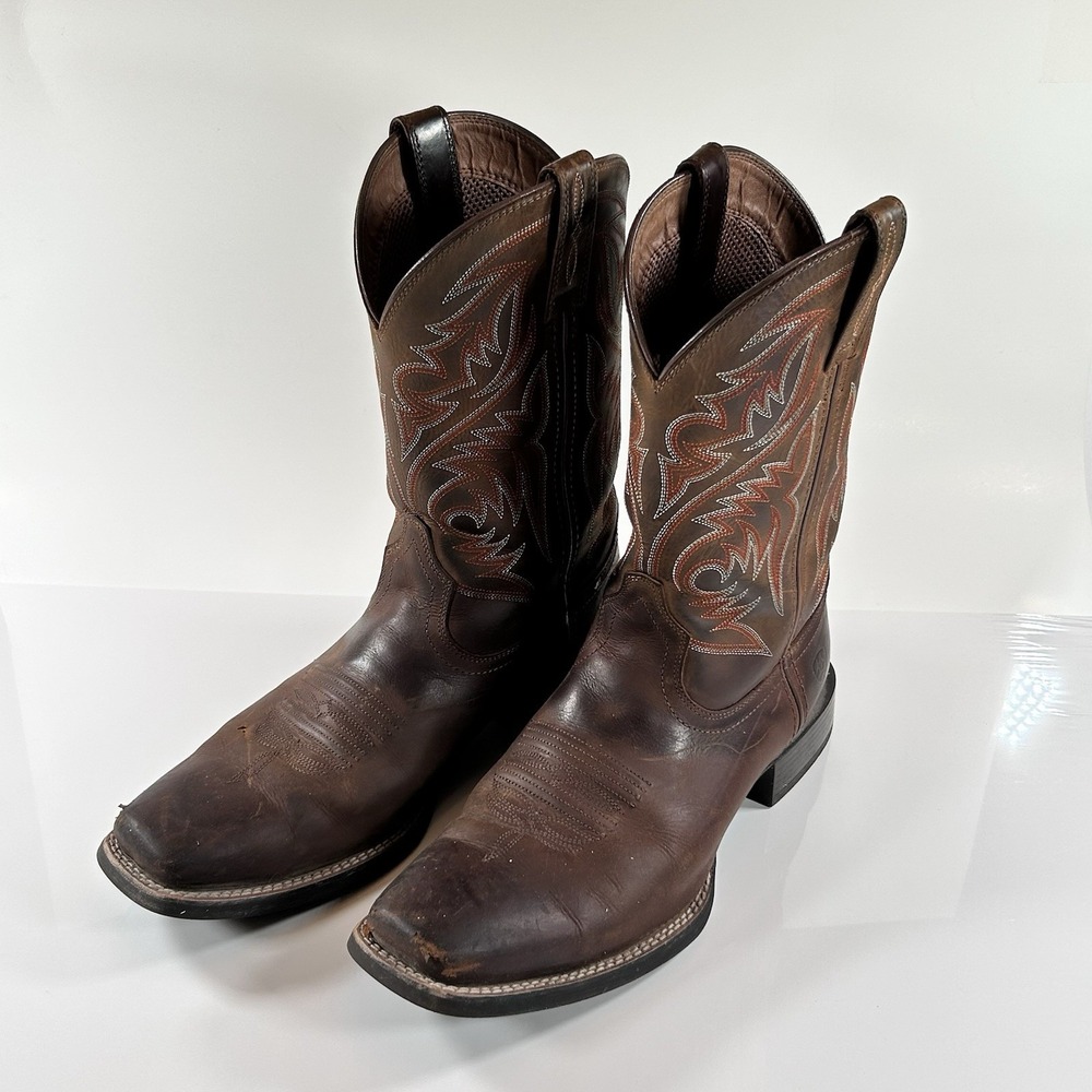 Ariat Men's Sport Herdsman 9.5D Brown Leather Square Toe Western Cowboy Boots
